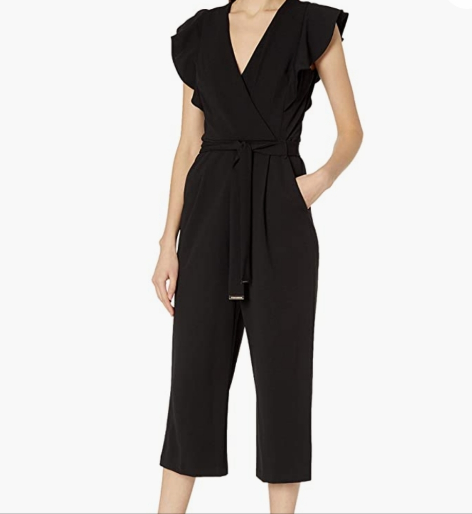 Tommy Hilfiger Flutter Belted sleeve deep v-neck jumpsuit